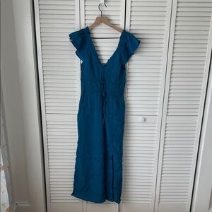 J Crew Palermo Dress in Viscose Blend Crinkle Sz XS - Color is Nordic Sea